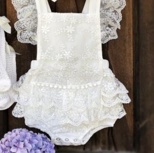 White Dress Smash Cake Birthday Clothes Bodysuit lace romper baptism outfit